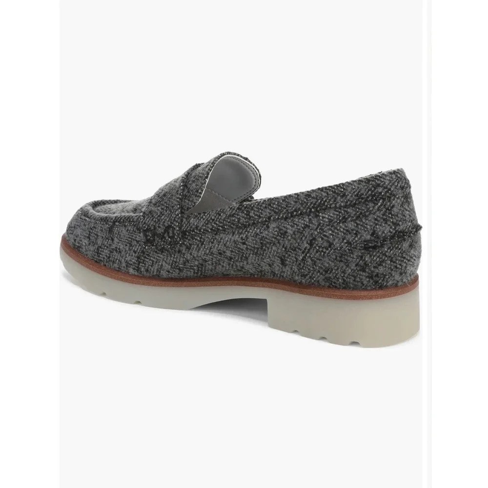 VIONIC Cleo Loafer Slate Grey Herringbone Tweed Platform Lug Sole Shoes 6.5 NEW